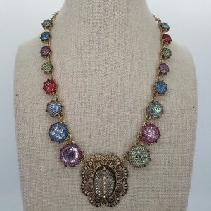 Betsey Johnson Gold and Blue Filigree Necklace with Ornate Pendant